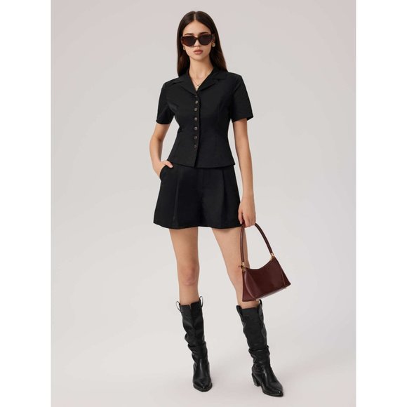 Anna Polyester Black Button Up Short Sleeve  Blouse Size S - Picture 2 of 11